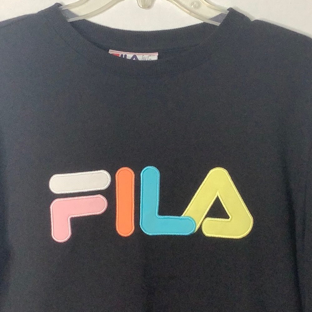 Fila Retro Black Sweatshirt Color Block Logo Size L - Picture 3 of 11